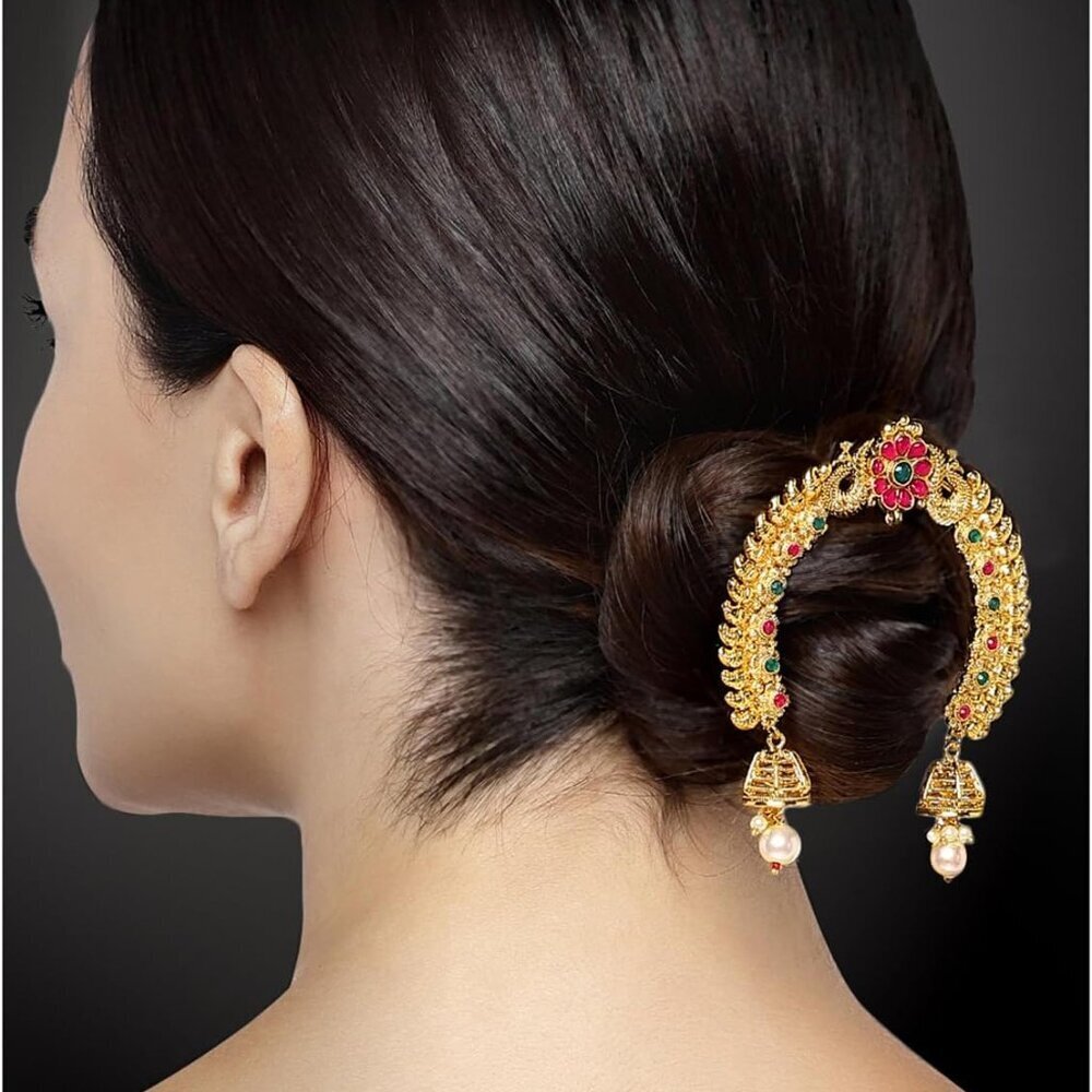 Faux Pearl Kundan Brooch Pin Gold Tone Peacock Ethnic Jewelry Gift for Women - Picture 2 of 5